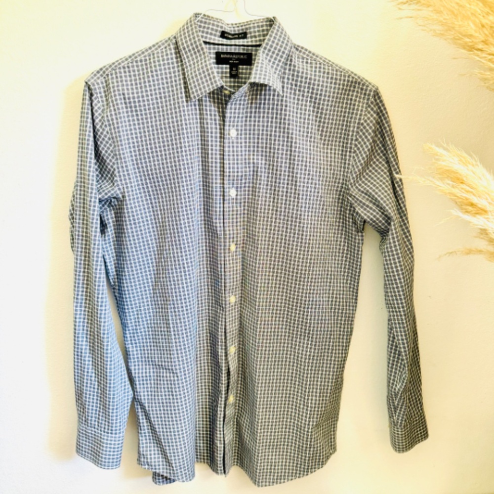 MENS BANANA REPUBLIC Standard Fit White Long Sleeve Button Classic Dress Shirt M